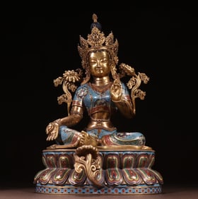A gilt cloisonné Tara statue