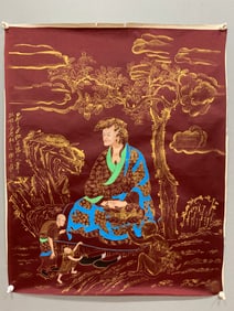 A picture of a large red silk Arhat