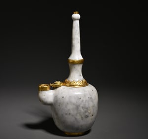 A white jade gilt bottle study ornament