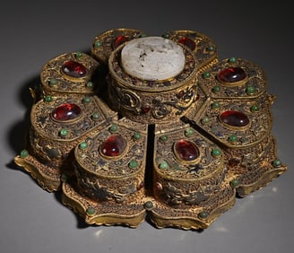 An Exquisite copper gilt inlaid Baibao music box study ornament