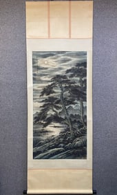 A painting of Tao Lengyue (a solitary chant under the moon) on paper in the middle hall