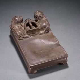 An Exquisite Qing Dynasty double lion inkstone