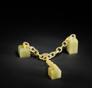 One piece of Hetian topaz triple seal