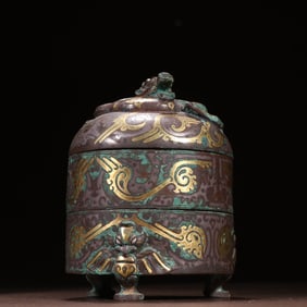 A Han bronze mistake gold and silver dragon pattern with inscription double-layer box