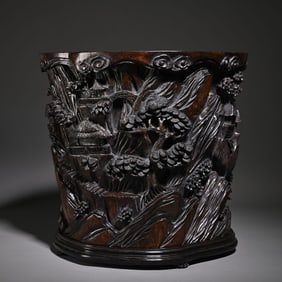 An Exquisite agarwood character story study pen holder ornament