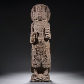 An Exquisite Tang Dynasty stone carving of the Tuota Heavenly King