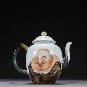 An Exquisite Qingfan red ink painted gold smiling Buddha teapot