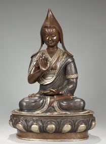 An Exquisite Qing bronze gilt silver engraved Tsongkhapa ornament