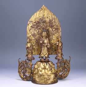 A Northern Wei Dynasty bronze gilt Buddha Sakyamuni bench
