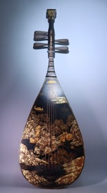 An Exquisite lacquer painted with gold and painted lute