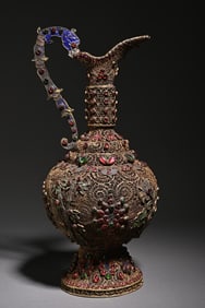 A silver-gilt inlaid treasure pot study ornament