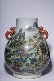 An Exquisite Qing Dynasty "Qianlong Year of the Great Qing Dynasty" pastel deer head hundred deer