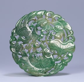 An Exquisite Qing Dynasty old jade lotus mandarin duck card