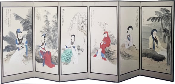 A precious 6-screen painting scroll by Zhang Daqian
