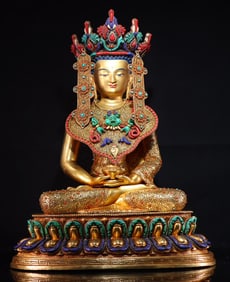 An Exquisite bronze gilt hand-engraved with gemstones Shakyamuni Buddha