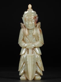 A statue of a Ming Hetian jade seed material military general