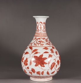 An Exquisite Ming-Yongle sweet white glazed alum red entwined branch lotus pattern jade pot spring