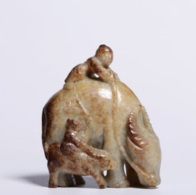 An Exquisite Hetian jade seed material with Piqin cattle boy