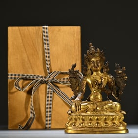 A Qing Dynasty bronze gilt statue of Tara