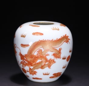 A clear red painted gold dragon pattern water bowl