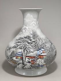 An Exquisite the Qianlong year of the Qing Dynasty made a snow landscape pattern jade pot spring