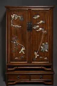 An Exquisite flower Li wood inlaid treasure book cabinet study ornaments