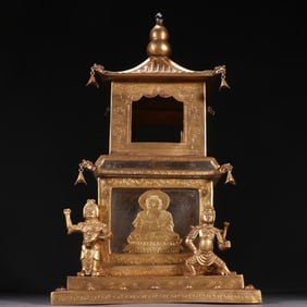 One piece of bronze gilt crystal stupa