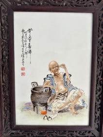 An Exquisite Republic of China pastel Arhat porcelain plate