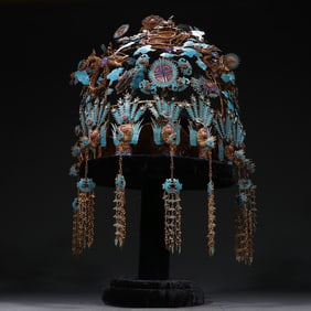 An Exquisite silver-gilt filigree dotted cui "two dragons win pearls" nine phoenixes and phoenix