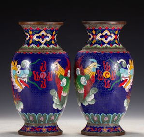 A pair of cloisonné bottles