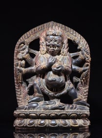An Exquisite black stone carved six-armed mahagala