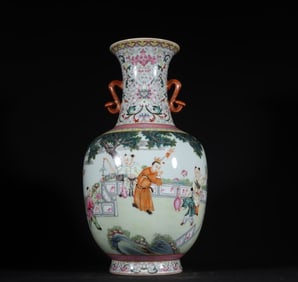 A Qing Dynasty Qianlong pastel baby play picture Ruyi ear bottle