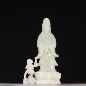 A Qing Dynasty Hetian Jade Guanyin Sending Ornament