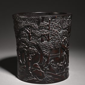 An Exquisite rosewood deep mountain visiting friends pen holder study room ornaments