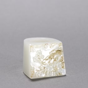 An Exquisite Qing Hetian jade seed material character story horseshoe wrench