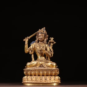 An Exquisite Ming Yongle bronze gilt sword Manjushri Bodhisattva