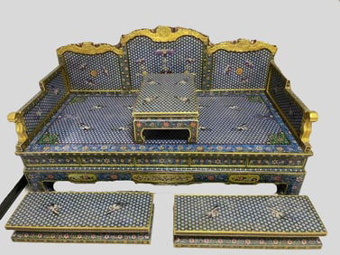 A set of treasured boutique copper tire handmade cloisonné enamel cloisonné (a set of Luohan bed)