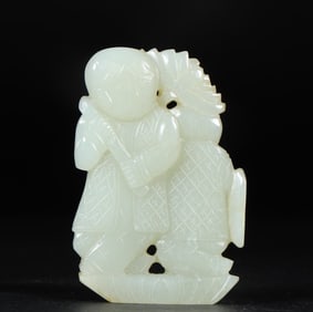 An Exquisite Qing Hetian jade double-faced boy holding lotus