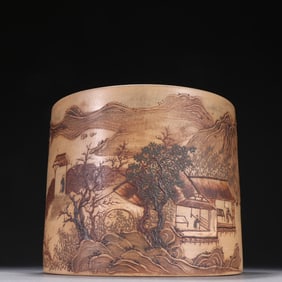 An Exquisite Yang Ji's first purple sand pile plastic landscape figure pen holder