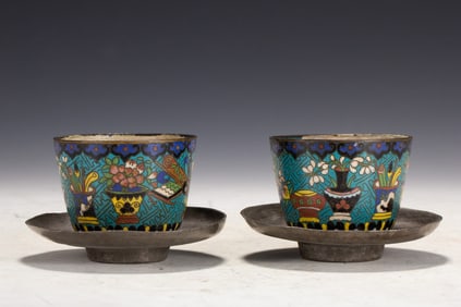 A pair of cloisonné saucer cups
