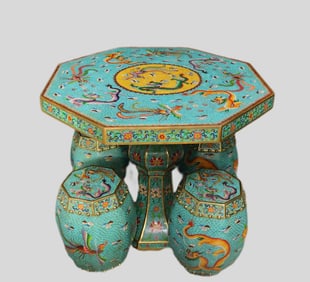 A set of cloisonné copper tires handmade cloisonné enamel eight-sided dragon and phoenix table