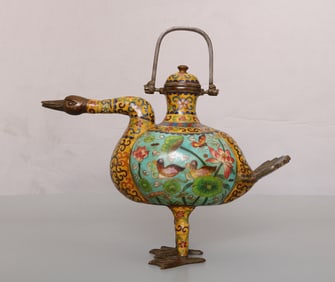 One piece cloisonné handmade cloisonné enamel duck tote jug