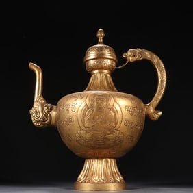 A Ming Dynasty bronze gilt Buddha pattern pot