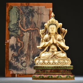 A Qing Dynasty Shoushan stone Tibetan Guanyin ornament