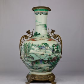 An Exquisite ancient landscape inlaid with copper lace amphora bottle