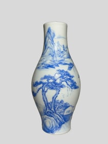 An Exquisite Qing Dynasty blue material color landscape olive bottle