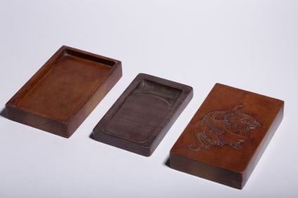 An Exquisite pine stone relief Lu end pattern set inkstone