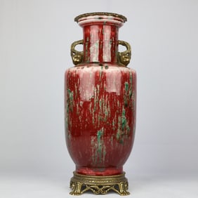 An Exquisite jar bean red kiln beauty drunk inlaid copper pomegranate amphora mallet bottle