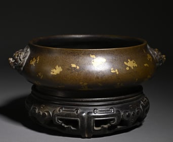 An Exquisite copper cuo gold amphora incense burner study ornament