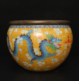 An Exquisite handmade cloisonné enamel dragon and phoenix vat
